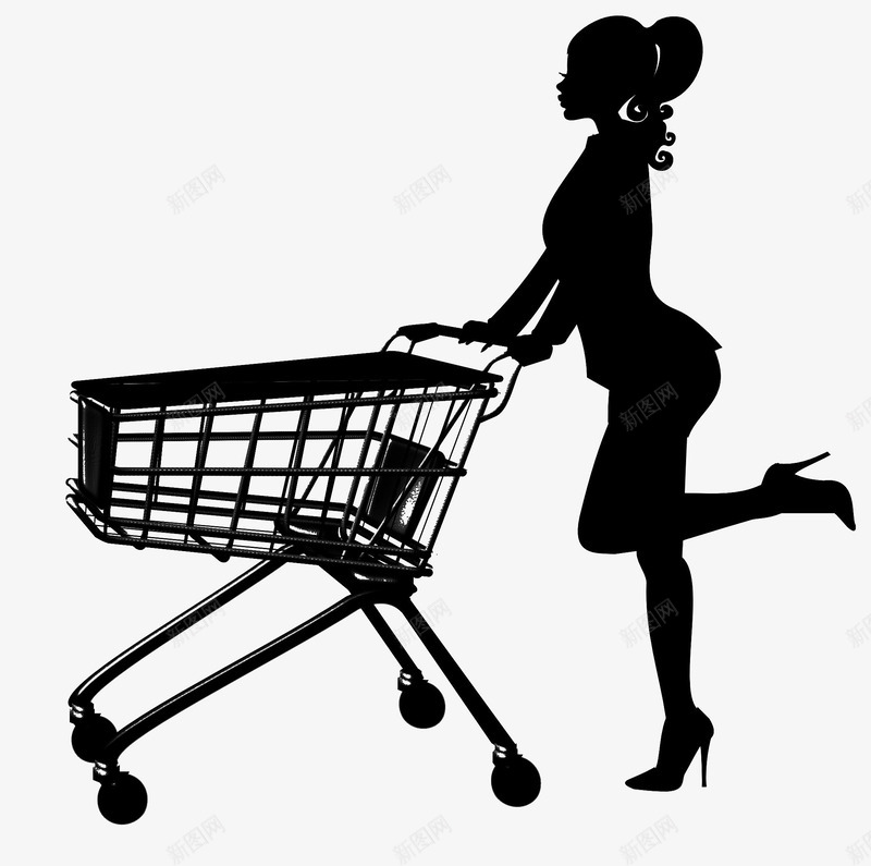 推着购物车的女人png免抠素材_新图网 https://ixintu.com 女人 推着 时尚 购物车 黑影