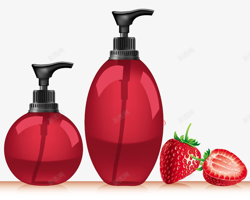 卡通洗发水psd免抠素材_新图网 https://ixintu.com 包装设计 洗发水 红色瓶子 草莓洗发水