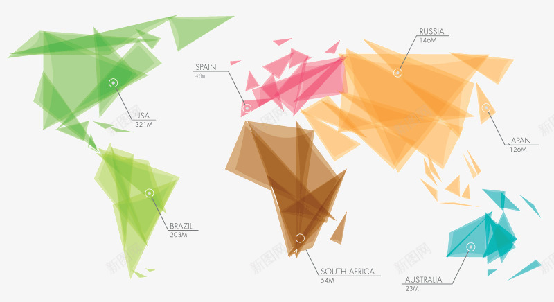 清新彩色世界地图png免抠素材_新图网 https://ixintu.com 七大洲五大洋 三角形 世界地图 地图 地理 大陆板块