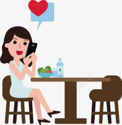一个手机一个边吃饭边玩手机的女士矢量图高清图片