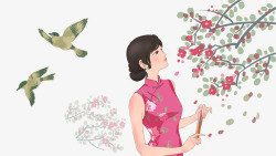 中国风旗袍卡通复古穿旗袍的女人高清图片