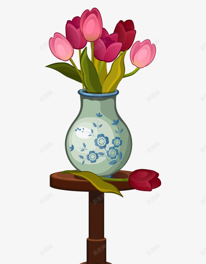 桌子上的卡通花瓶png免抠素材_新图网 https://ixintu.com 卡通花朵 手绘花朵 效果图 桌子 花朵 花瓶 花盆