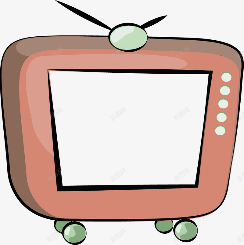 卡通棕色电视机png免抠素材_新图网 https://ixintu.com 卡通 圆点 天线 棕色 水彩 电视机 简约 边框