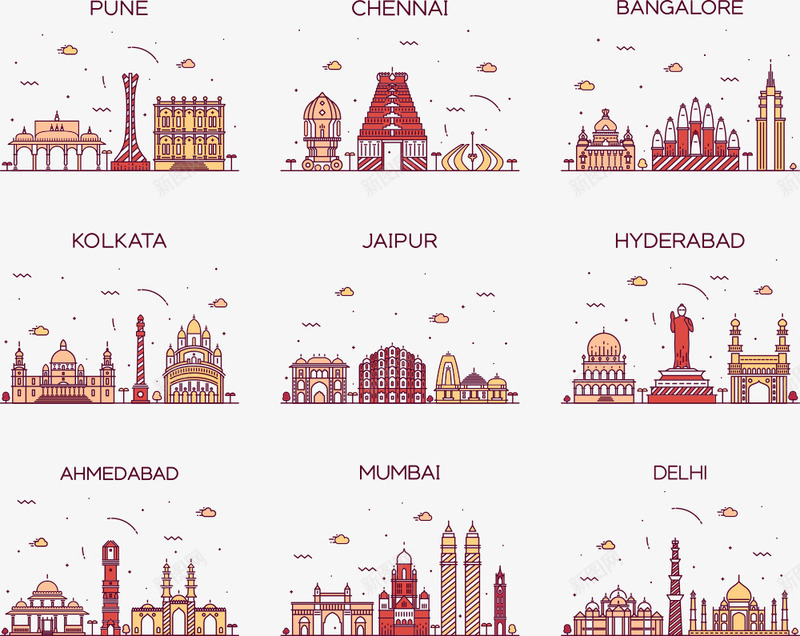 印度城市插画png免抠素材_新图网 https://ixintu.com 印度 印度城市 印度城市插画 地产 城市 城镇 建筑 房子 都市 高楼