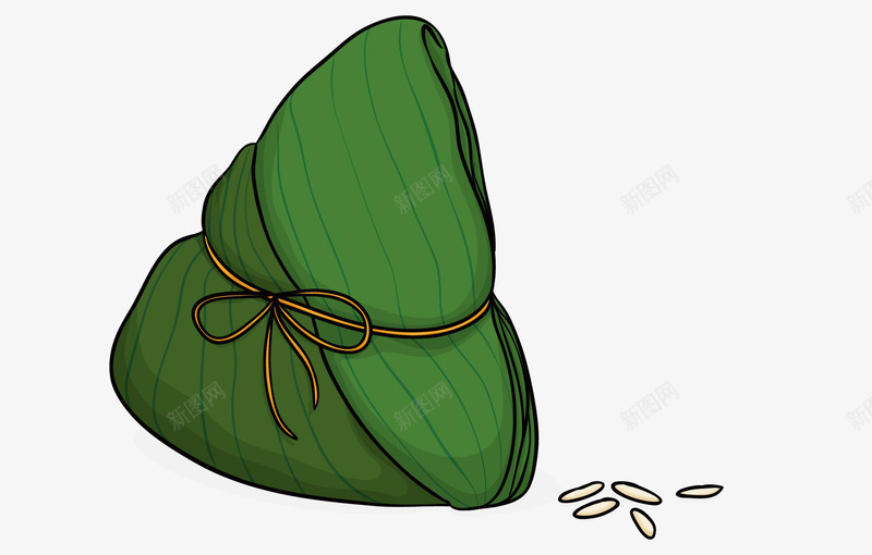 一颗粽子png免抠素材_新图网 https://ixintu.com 大米 端午 粽子 绿色粽叶 蝴蝶结系绳 长形米 食物