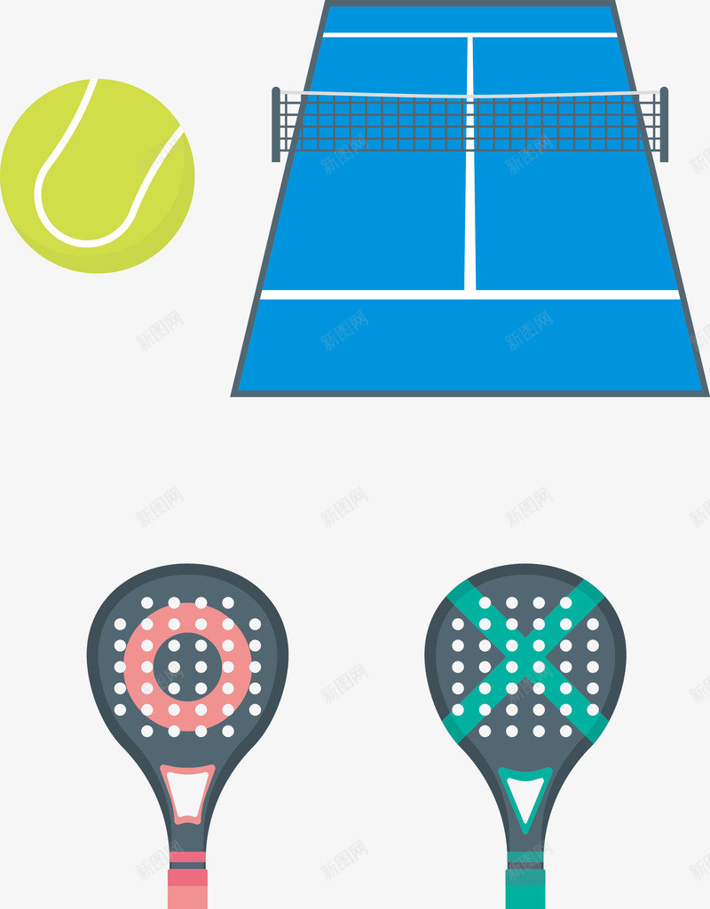 卡通网球矢量图ai免抠素材_新图网 https://ixintu.com 圆点 球拍 网球场 蓝色 集合 矢量图