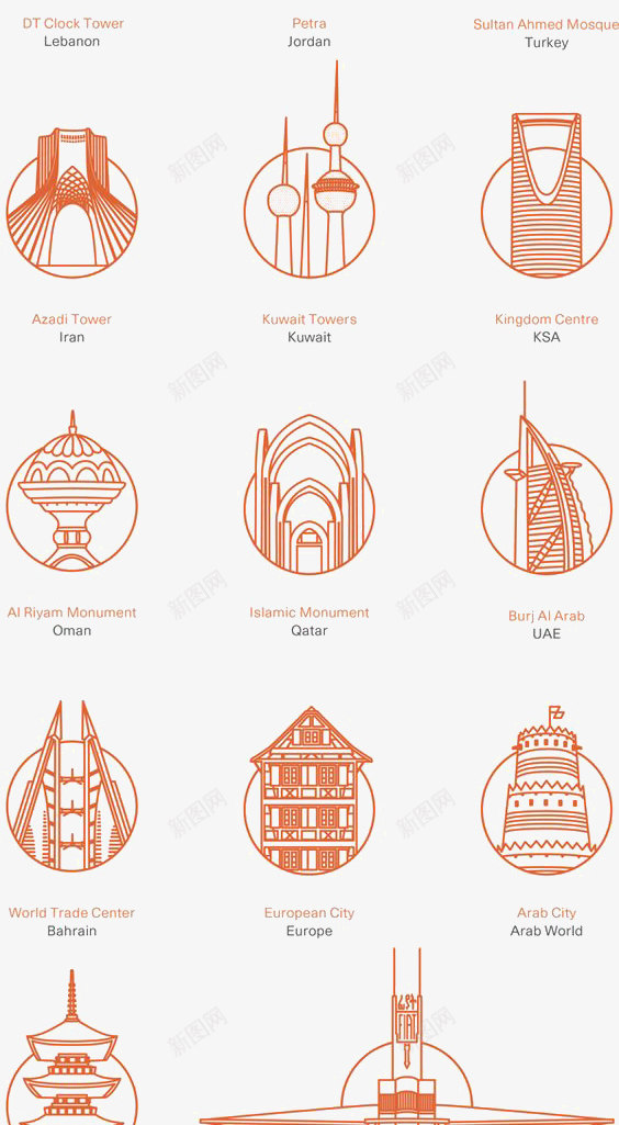 城市LOGO图标png_新图网 https://ixintu.com 发过标志建筑LOGO 城市标志建筑 巴黎标志建筑 旅行LOGO 曼谷