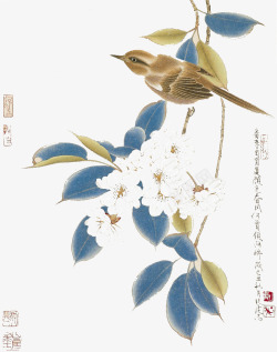 花朵树枝文字背景图片国风喜鹊高清图片