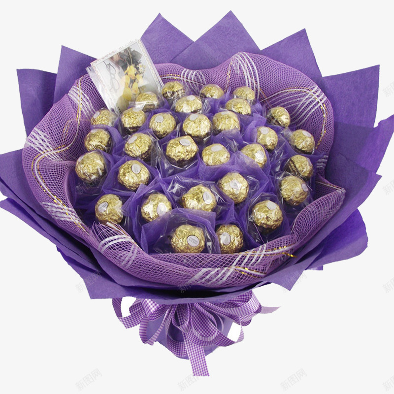 费列罗巧克力png免抠素材_新图网 https://ixintu.com 一束花束 巧克力花束 紫色包装 费列罗