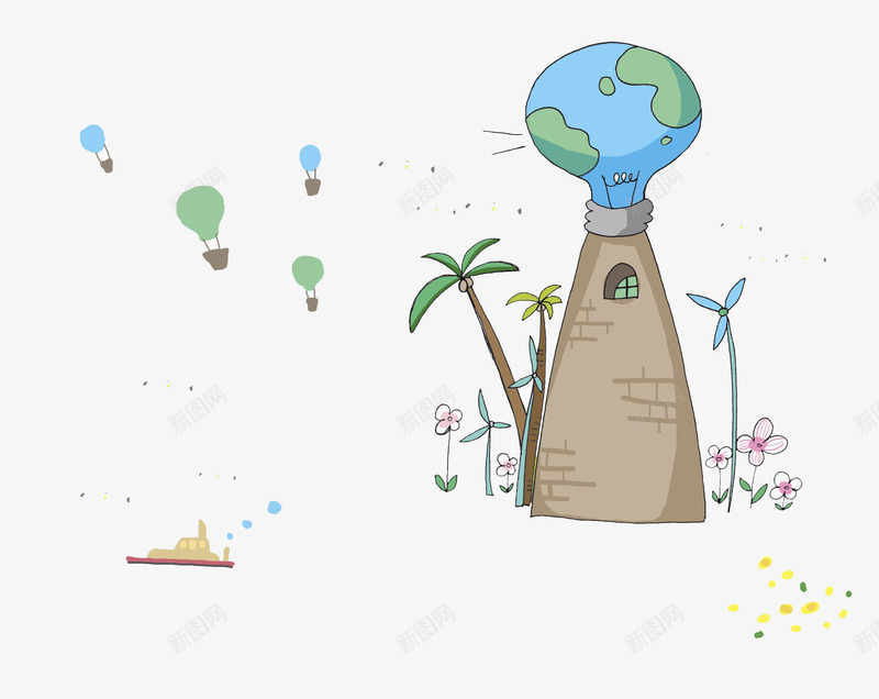 地球灯泡png免抠素材_新图网 https://ixintu.com 创意 卡通 商务 地球 壁纸 封面 彩色手绘 插图 灯泡