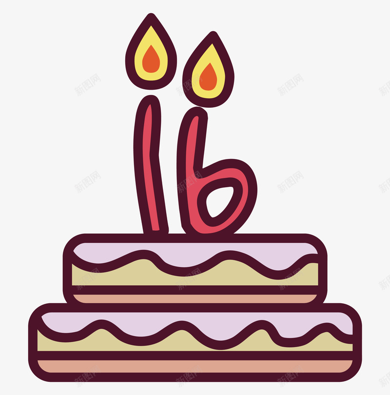 16岁生日蛋糕png免抠素材_新图网 https://ixintu.com 卡通蛋糕 手绘蛋糕 效果图 生日蛋糕 蛋糕 蜡烛