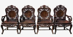 中式餐桌椅复古雕花中式餐桌椅四把高清图片