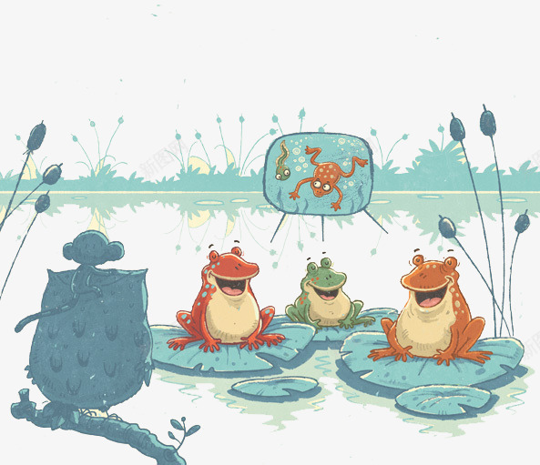 池塘里的青蛙png免抠素材_新图网 https://ixintu.com 儿童插画 卡通 卡通人物 卡通动物 卡通素材 可爱 故事插画 梦幻 森林系 池塘 童话 青蛙