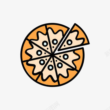 灰色手绘圆弧披萨食物元素图标图标