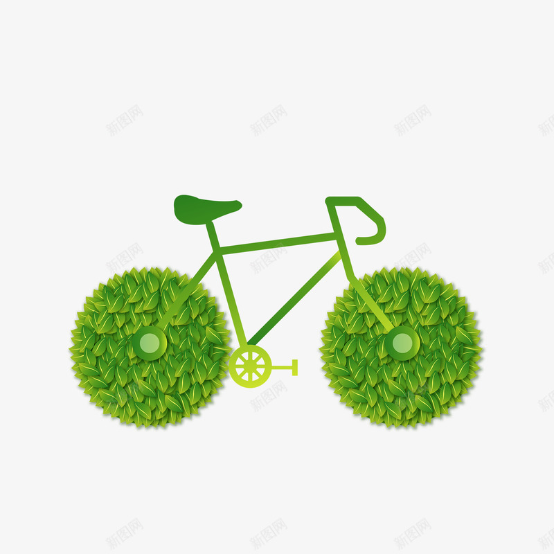绿色树叶组成的自行车png免抠素材_新图网 https://ixintu.com 免抠图 单车 效果图 绿叶 自行车 装饰图 装饰画