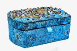 蓝色首饰盒中式锦缎首饰盒高清图片