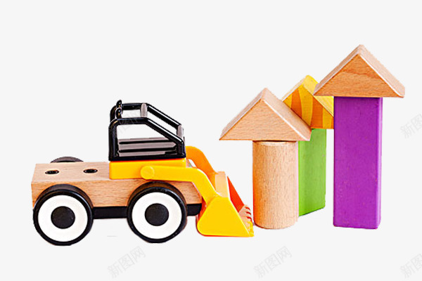 实物积木和铲车玩具png免抠素材_新图网 https://ixintu.com 一堆玩具 三角积木 圆柱积木 木质积木 玩具 铲车玩具