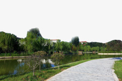 河堤美丽的绿色城市高清图片