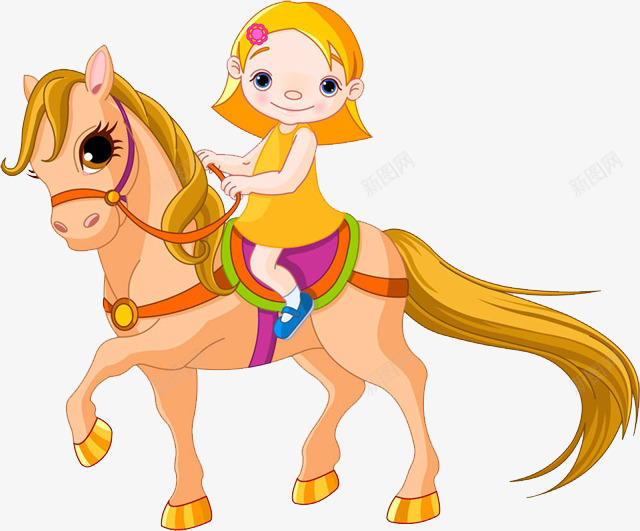 卡通儿童梦幻的骑马png免抠素材_新图网 https://ixintu.com 儿童 动物 卡通手绘 可爱 大笑的女孩子 女孩子 梦幻 牵马 骑马