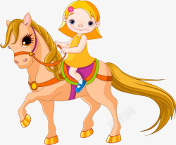 大笑的女孩子卡通儿童梦幻的骑马高清图片