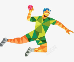 运动员跳跃投篮插画运动员投球三角形抽象折纸插画高清图片