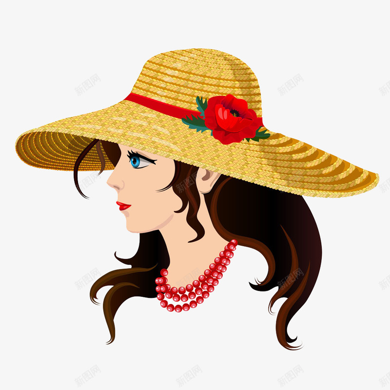 戴草帽的女孩png免抠素材_新图网 https://ixintu.com 卡通女孩 卡通帽子 女性插画 戴帽子的美女 草帽