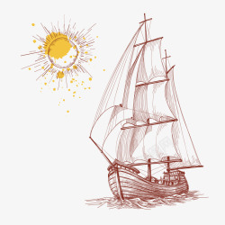 复古风格帆船插画矢量图素材