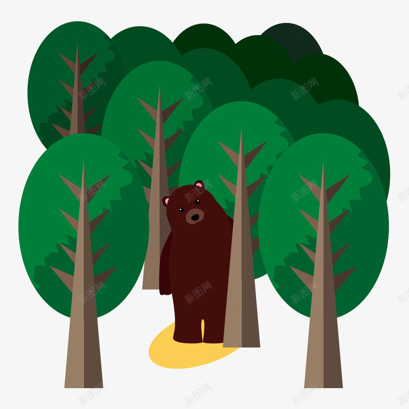 卡通树林里面的棕熊png免抠素材_新图网 https://ixintu.com 免抠图 卡通树木 效果图 树林 棕熊 植物 装饰图 装饰画