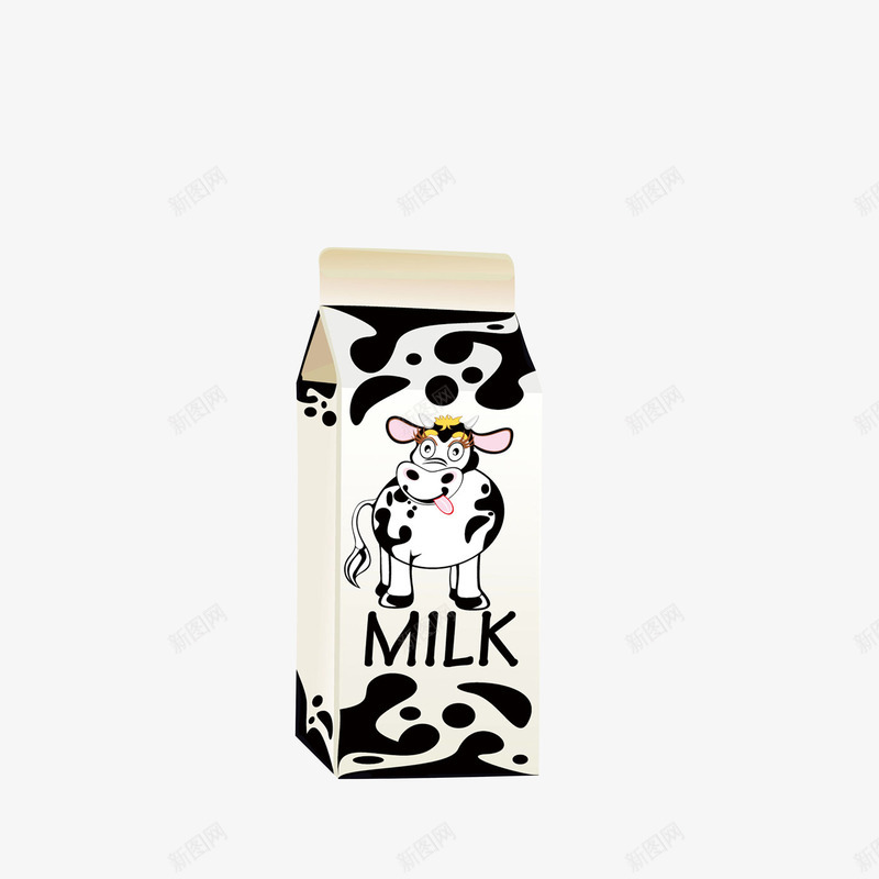 立体手绘一盒牛奶png免抠素材_新图网 https://ixintu.com 一盒牛奶 奶牛 效果图 立体手绘 黑白色