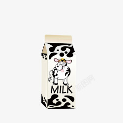 牛奶黑白色立体手绘一盒牛奶高清图片