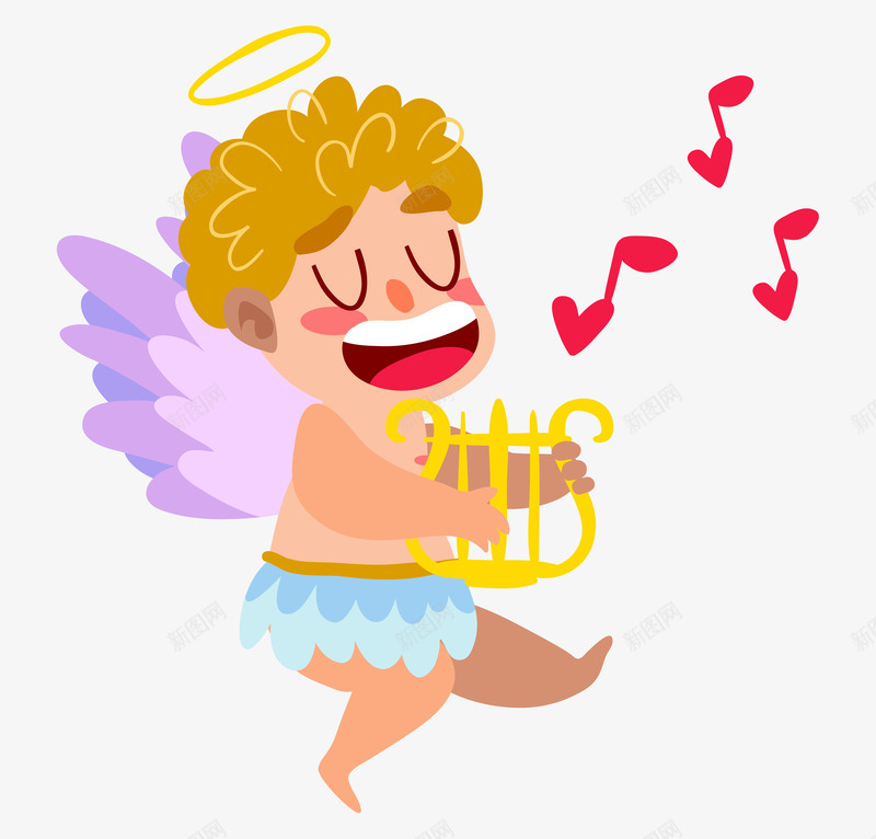 唱歌的卡通小天使png免抠素材_新图网 https://ixintu.com 卡通天使 天使 手绘天使 效果图 翅膀 音乐