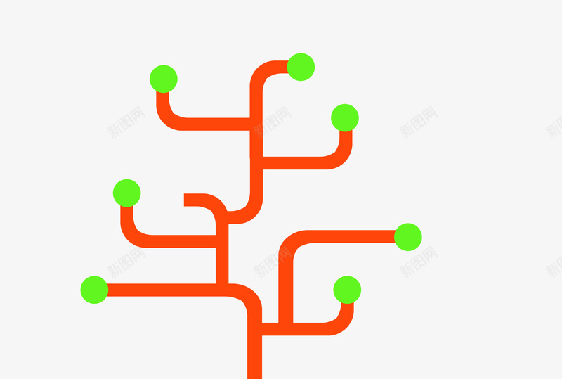 橙色线条绿色圆点分散png免抠素材_新图网 https://ixintu.com 分支 分散 圆点 橙色 线条 绿色