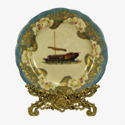 手绘帆船装饰盘子素材