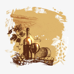 素描酒瓶素描红酒和葡萄矢量图高清图片