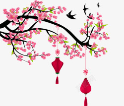 粉色浪漫树木灯笼素材