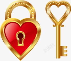 金色的锁爱心锁钥匙矢量图高清图片