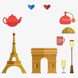 浪漫茶壶法国卡通铁塔矢量图高清图片