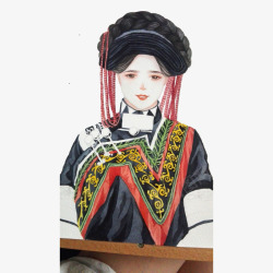 女人用的头饰手绘水彩彝族服饰美女插画高清图片