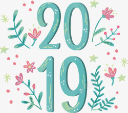 粉色花朵2019新年矢量图素材