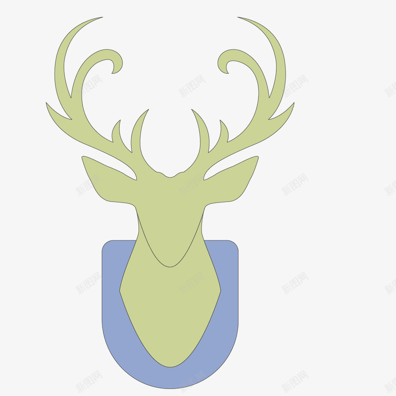 绿色手绘的鹿头装饰png免抠素材_新图网 https://ixintu.com 免抠图 手绘鹿头 效果图 绿色动物 装饰图 装饰画 鹿头