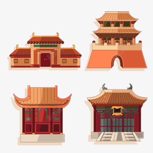手绘中国风建筑png免抠素材_新图网 https://ixintu.com 中国风建筑 古代建筑 手绘卡通