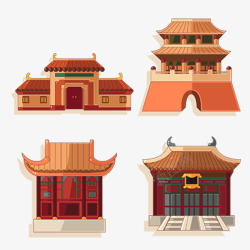 手绘中国风建筑素材