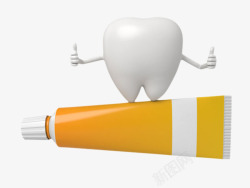 黄橙色塑料包装的牙膏管和卡通牙素材
