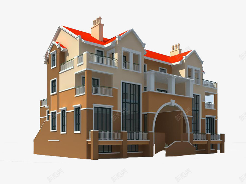 别墅房子效果图png免抠素材_新图网 https://ixintu.com 免费素材 别墅 建筑 模型
