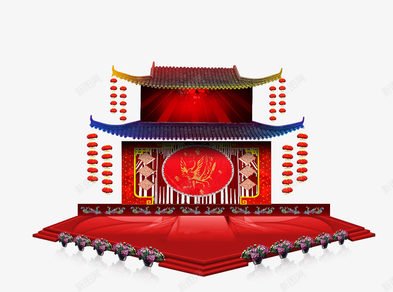 红色中式建筑凤凰舞台png免抠素材_新图网 https://ixintu.com 中式 凤凰 建筑 舞台 舞台架