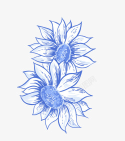 手绘蓝色花朵向日葵花素材