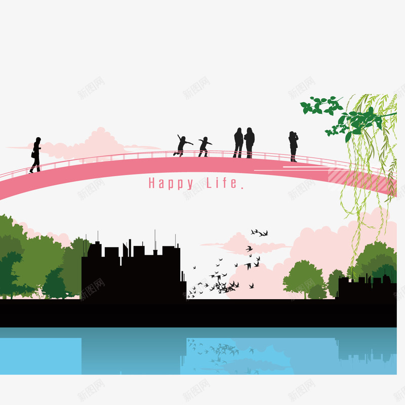 欣赏风景的人物剪影png免抠素材_新图网 https://ixintu.com Childre City Happy Life People Vector 云朵 人物 儿童 剪影 垂柳 大人 小孩 小鸟 建筑物 树木 树枝 行走 走路