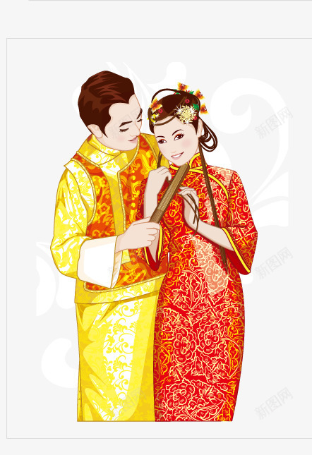 中式婚纱照png免抠素材_新图网 https://ixintu.com 中国风 中式婚纱照 古装 红色 黄色