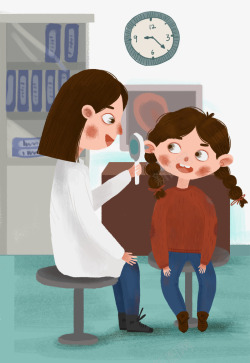 医生帮小女孩检查耳朵素材