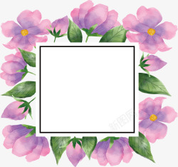 紫色水彩花朵相框矢量图素材
